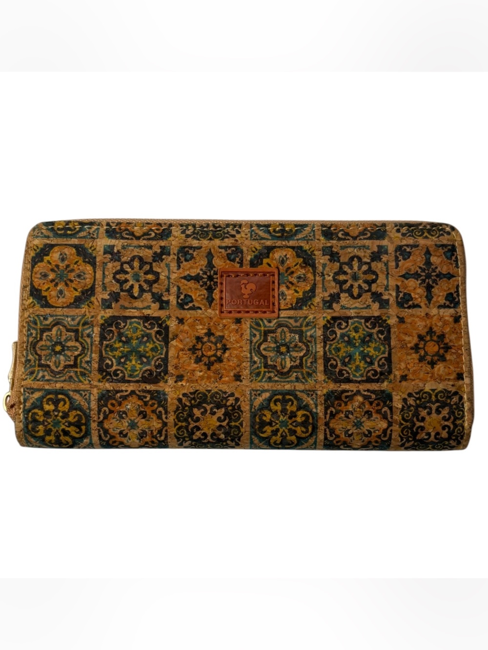 NEW Portugal Cork Fantasy Collection Zip Around Wallet Multi Color 8” x 4”